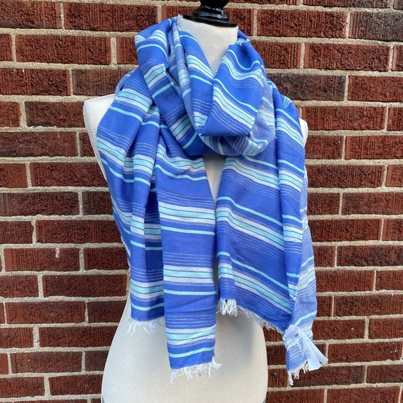 Gap Women Striped Blue Scarf Wrap Shawl  Fringe Ladies Neck Stole 71”x 25” - Picture 1 of 10